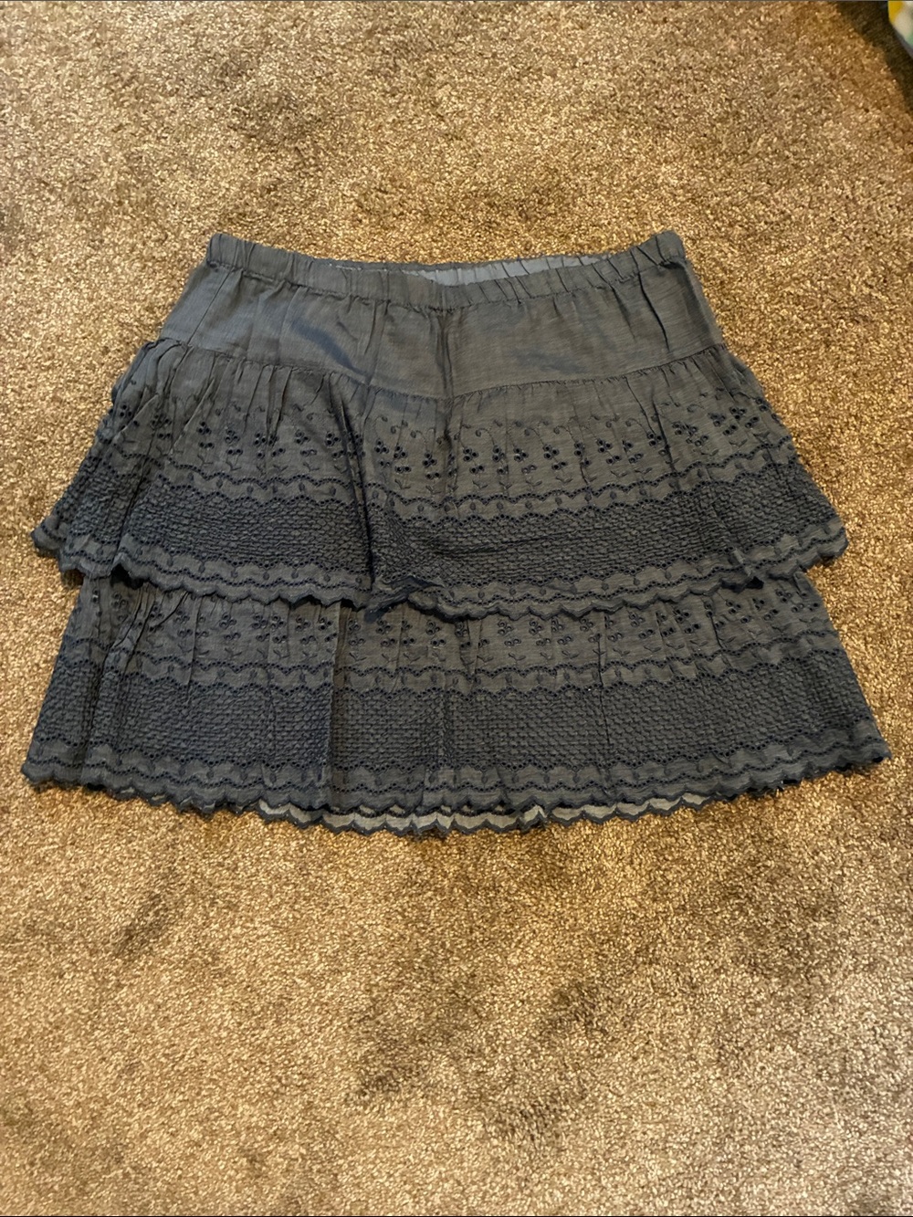 Tiered Lace  Skirt in chambray
